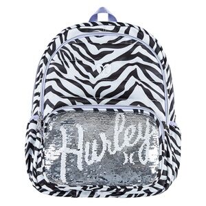 Hurley Zebra Print Kids Backpack with Purple/Silver Accents- NWT